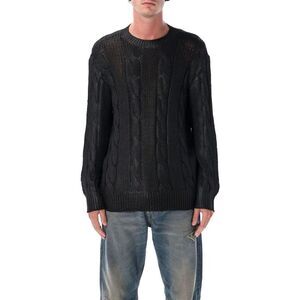 DIESEL Distressed Textured Knit Crew Neck Sweater Men BLACK Sweaters & Cardigans